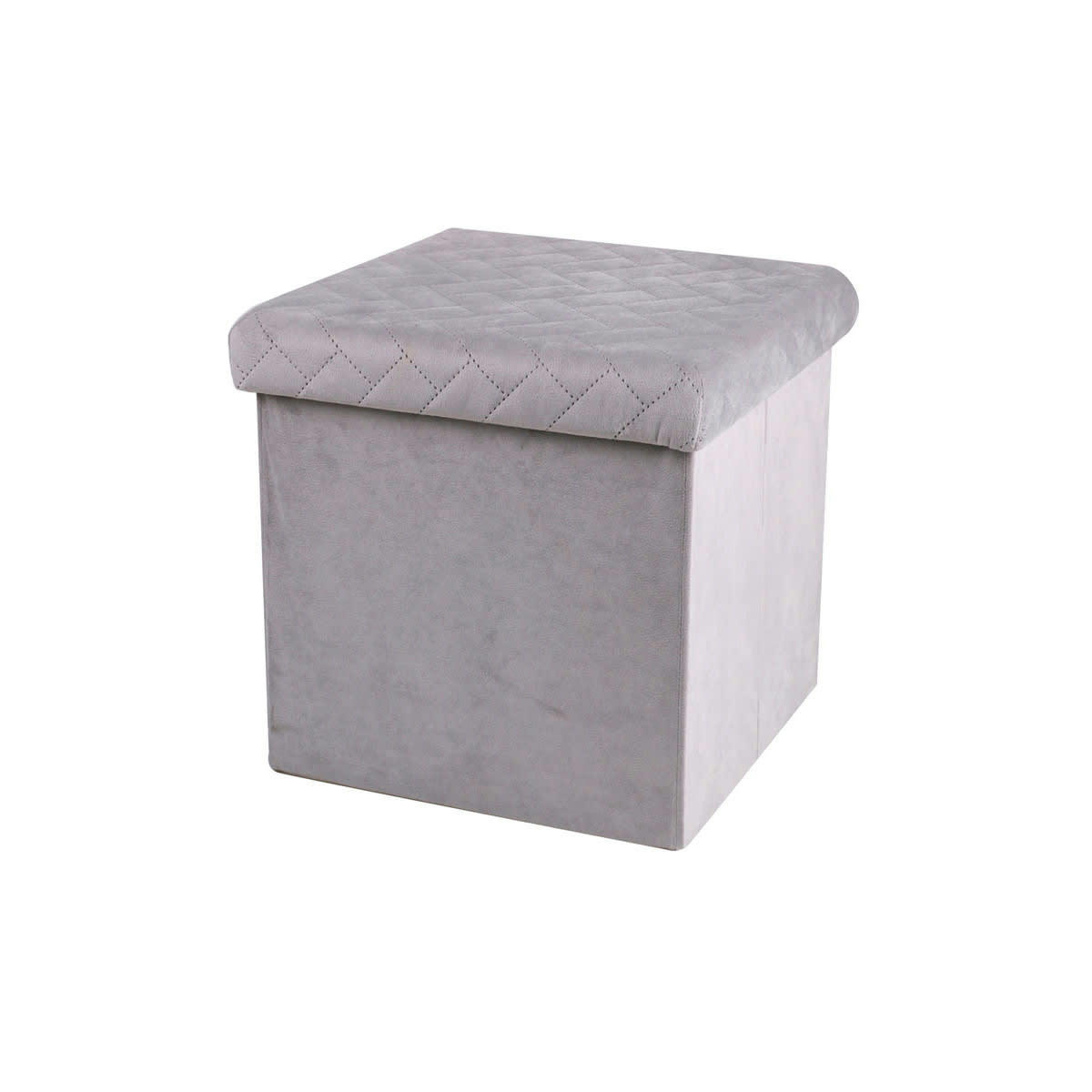 - Pouf coffre de rangement velours gris clair - 37.5x37.5x37.5cm