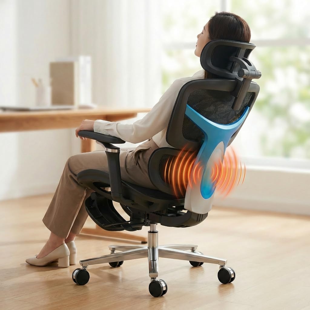 Ergonomic Office Chair with Footrest & 3D Massage Lumbar Support, Adjustable Seat Depth & Back Height,Big and Tall,400lbs, 4D Headrest, 6D Armrests, Reclining Office Chair for Home Office (Black)