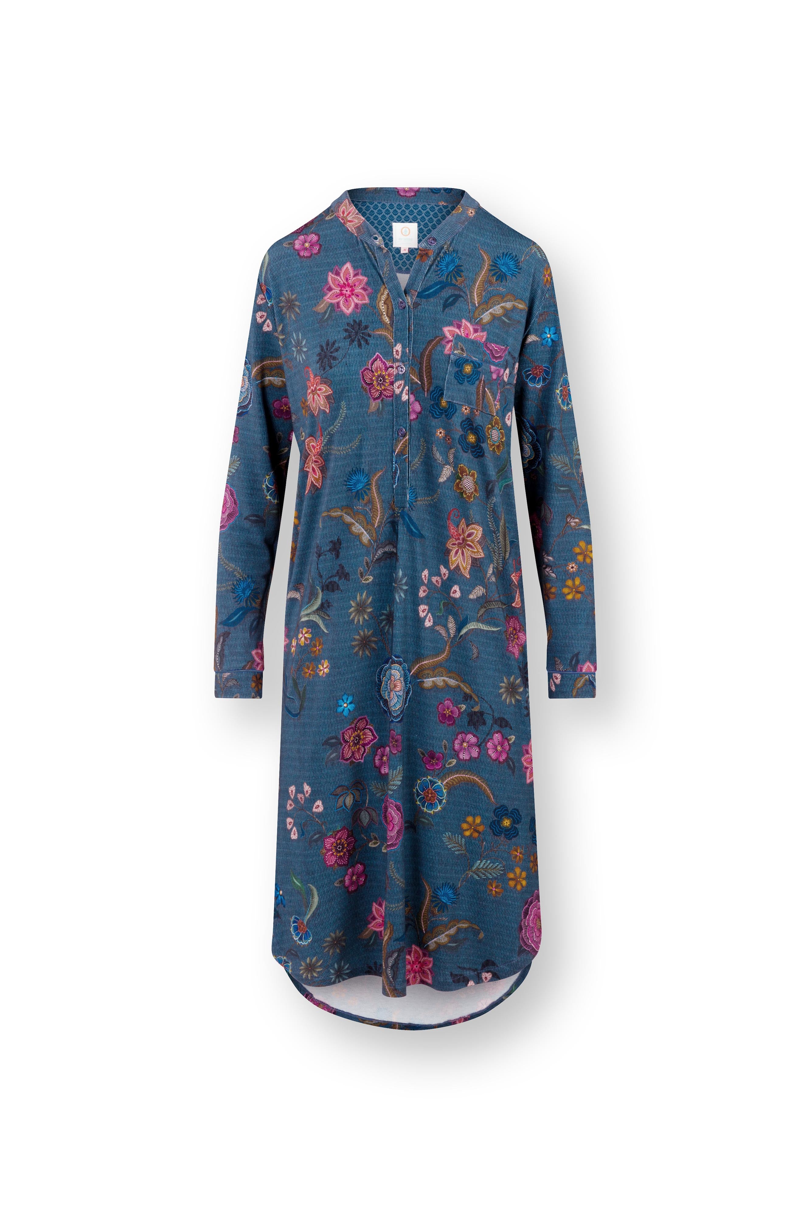 Pip Studio - Diogo Nachthemd Lange Mouw Dames - Coco Flower - Blauw - XS