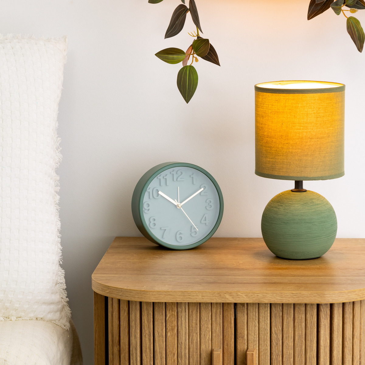 Ceramic lamp "Tim&eacute;o" Khaki green with stripes, H.25 cm