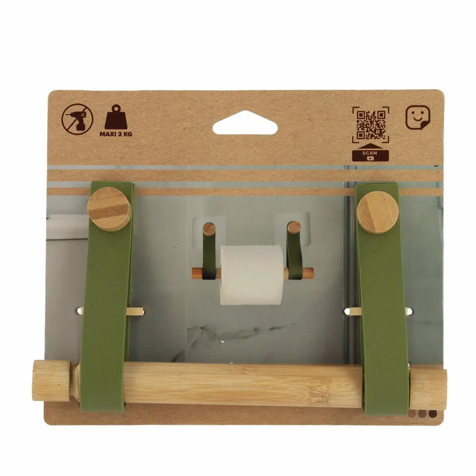 Tendance Toiletrolhouder wand/muur - zelfklevend - olijfgroen