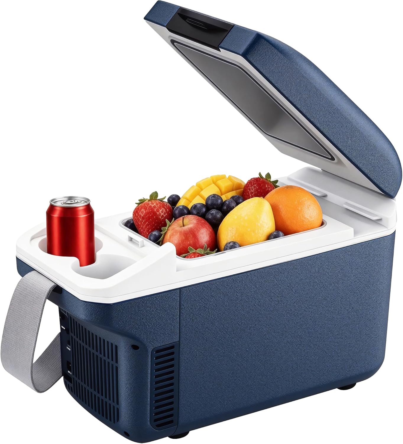 Iceblue Electric Cooler with Type-C, 8 Liter /11 Cans Mini Fridge with Belt, 9V Type-C Thermoelectric Dual-use Car Refrigerator, Car Fridge for Car, Dorm, Travel, Picnic, Gift (Blue)