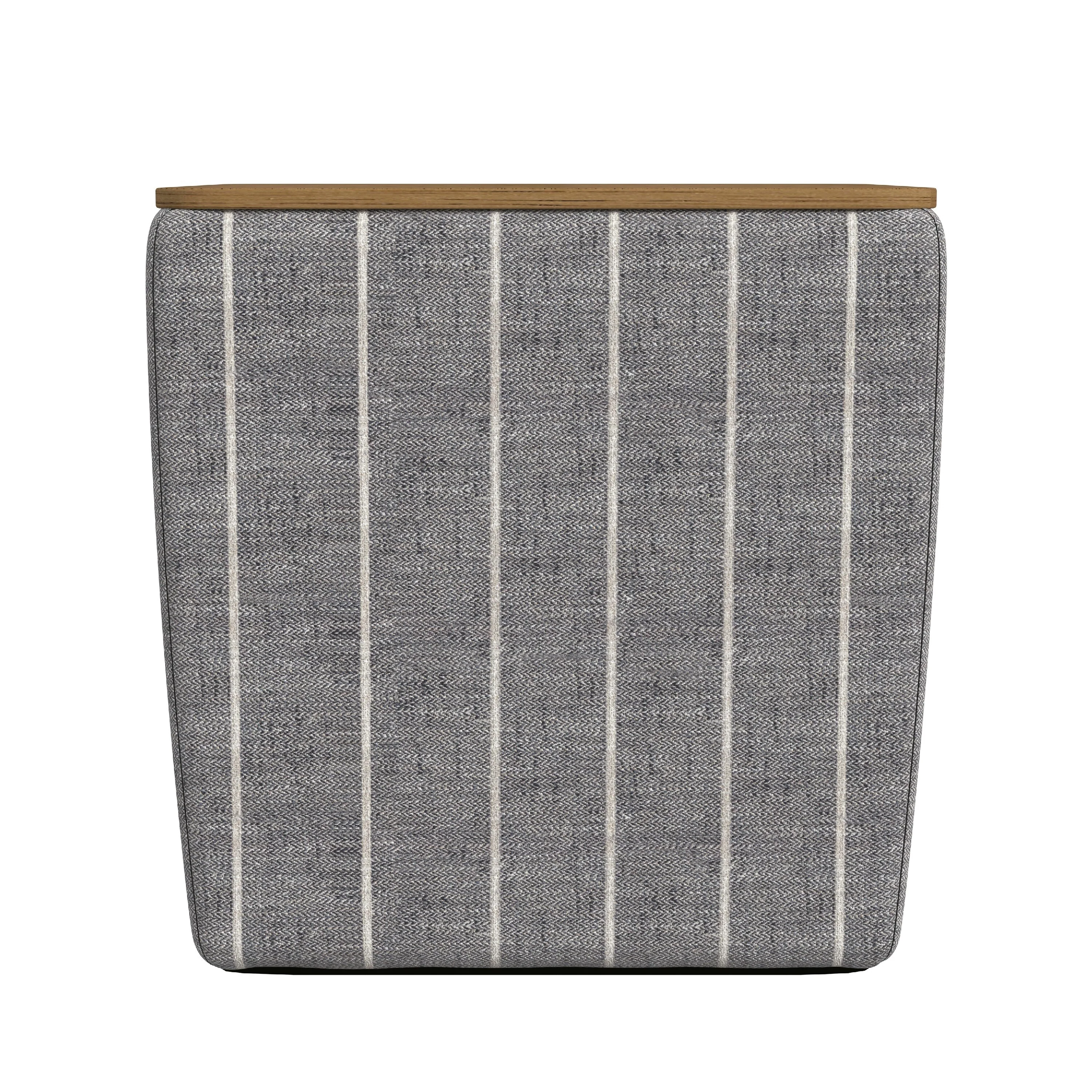 Mody Storage Ottoman, Gray Stripe Fabric, 19 Inch Brown Wood Lift Top