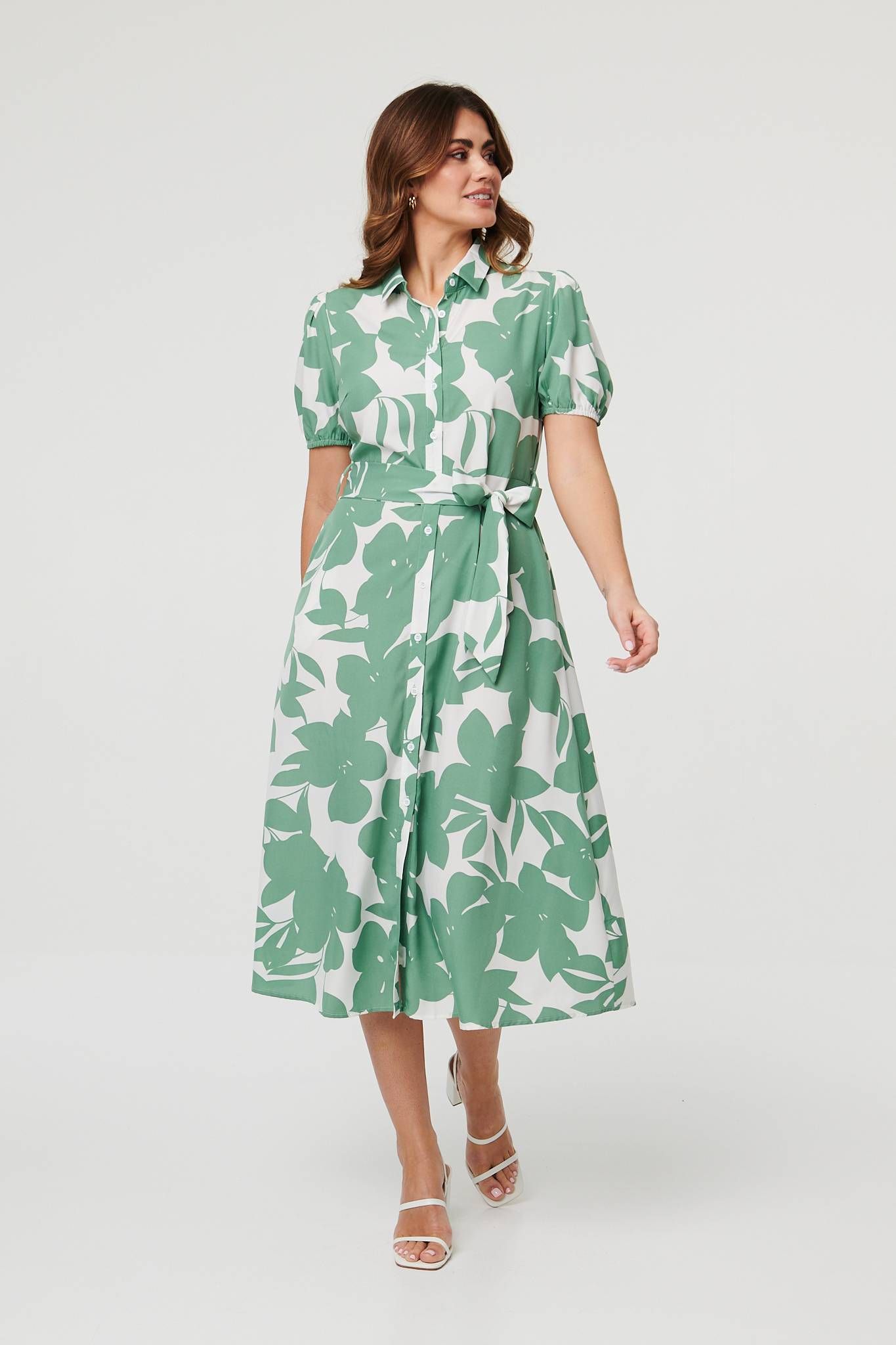 Izabel London Abstract Floral Tie Waist Midi Dress