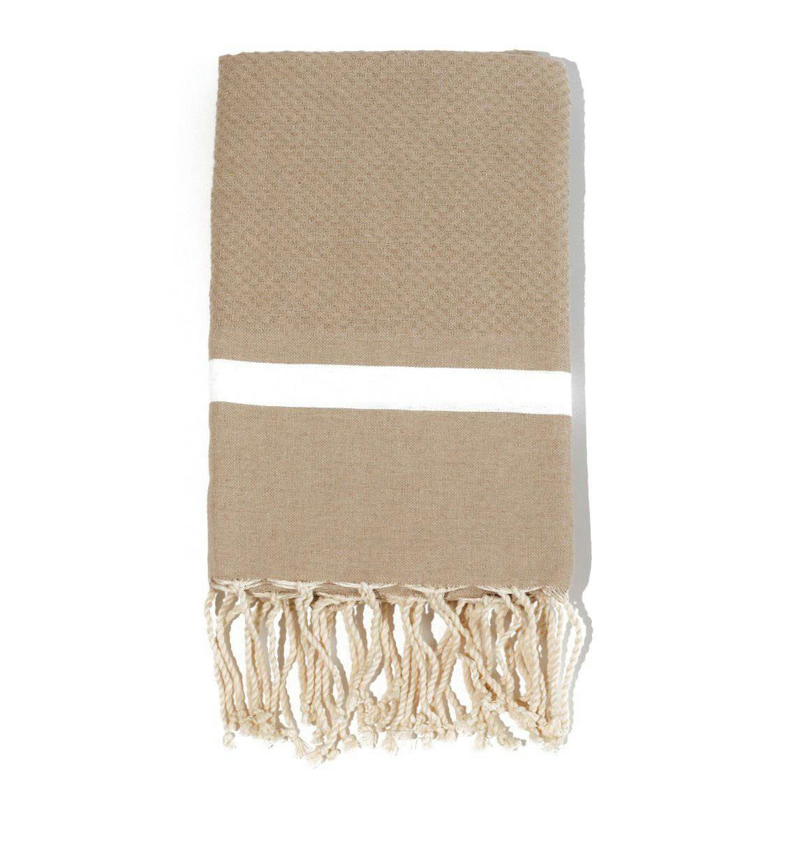 - Fouta en coton tissage nid d'abeille 100x200cm beige