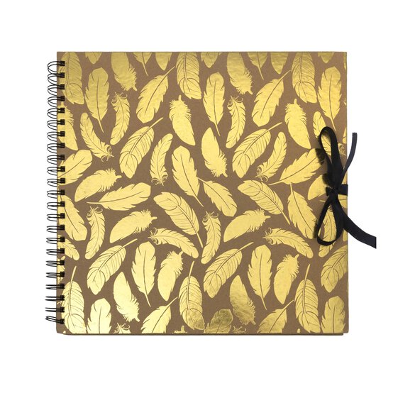 Spiral Bound Foil Gold Feather Scrapbook 12 x 12 Inches