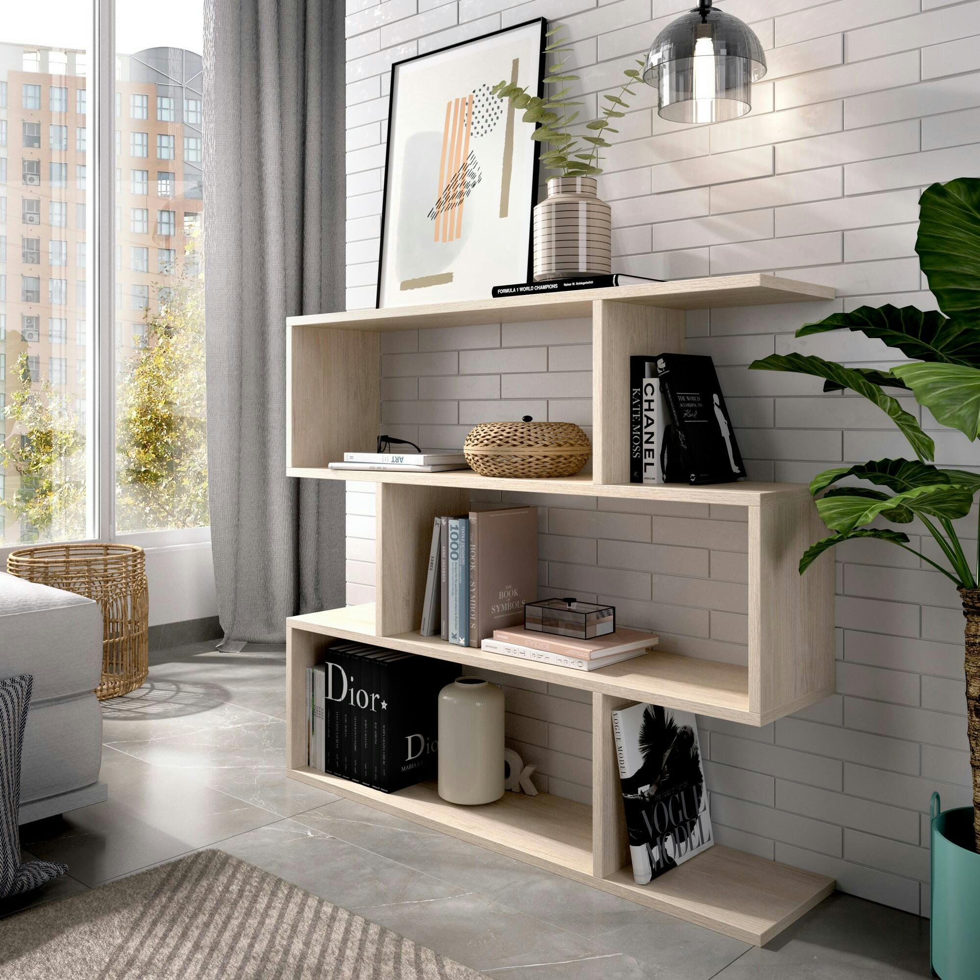 DJOVI - Bibliothèque effet bois chêne