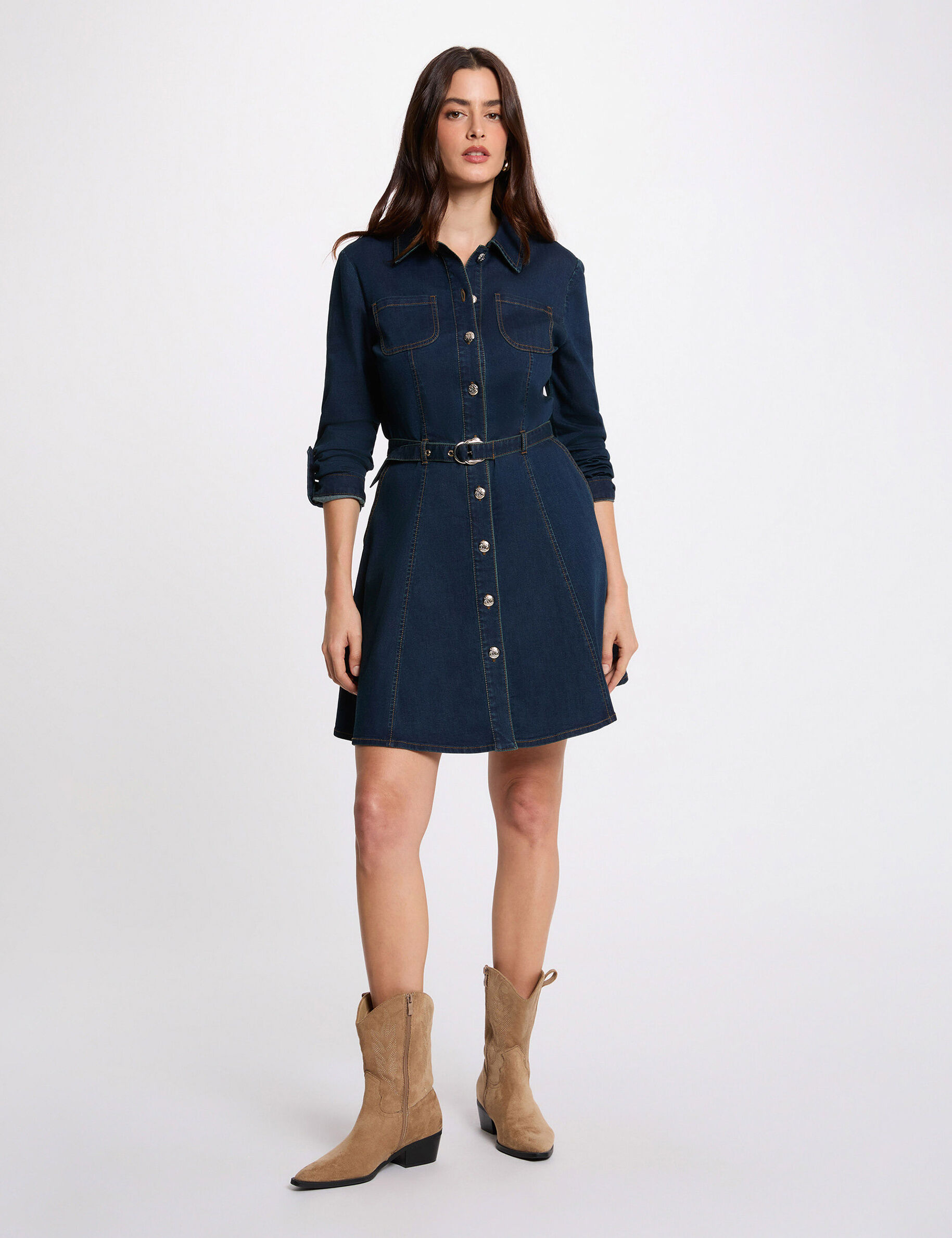Fitted Short Dress Raw Denim Women