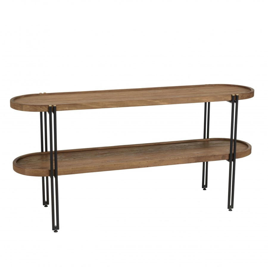 ALIDA - Console double plateau arrondi en bois de teck recyclé