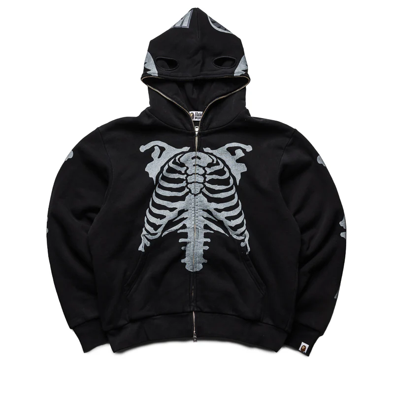 A Bathing Ape Skeleton Shark Heavy Washed Full Zip Hoodie - Black