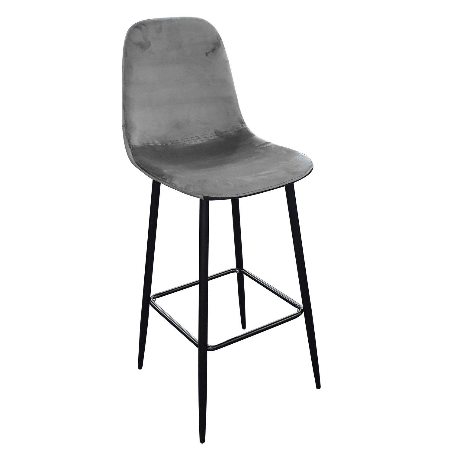INOUI - Tabouret de bar métal noir et assise velours gris 42x47x108cm