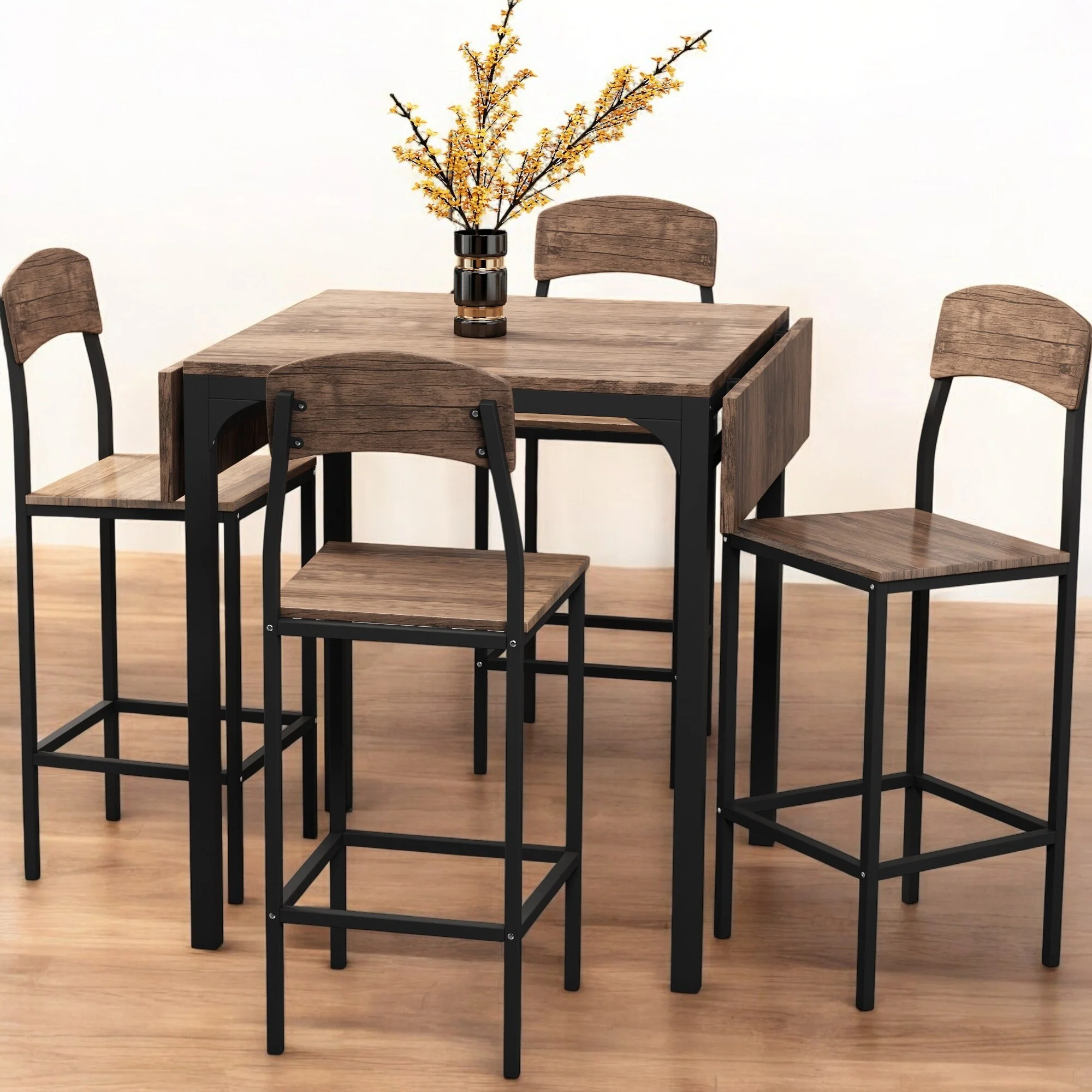5-Piece Counter Height Drop Leaf Dining Table Set with 4 Chairs, Space-Saving Kitchen Table for Small Spaces and Dining Room
