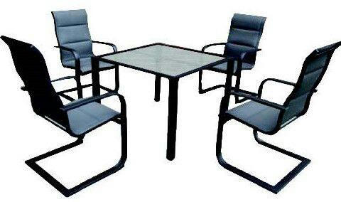CANVAS Minden Steel Outdoor Patio Dining Set w/Glass Top Table, Grey, 5-pc