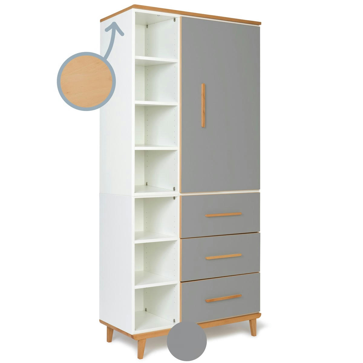 NADO - Armoire 198cm 1 porte 3 tiroirs gris ardoise