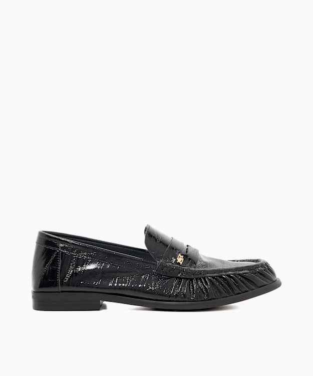 Grisella Black - Leather Slip On Ruched Toe Loafers