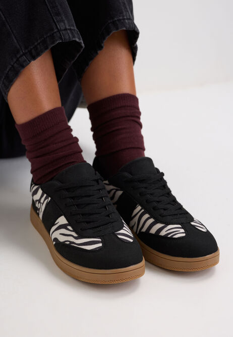 Womens Black Zebra Retro Stripe Plimsoll Trainers