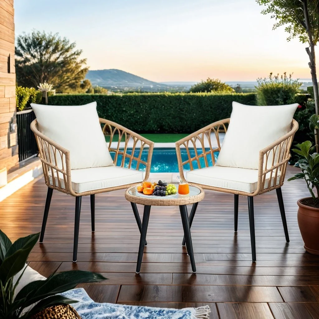 3PCS Rattan Wicker Patio Conversation Set