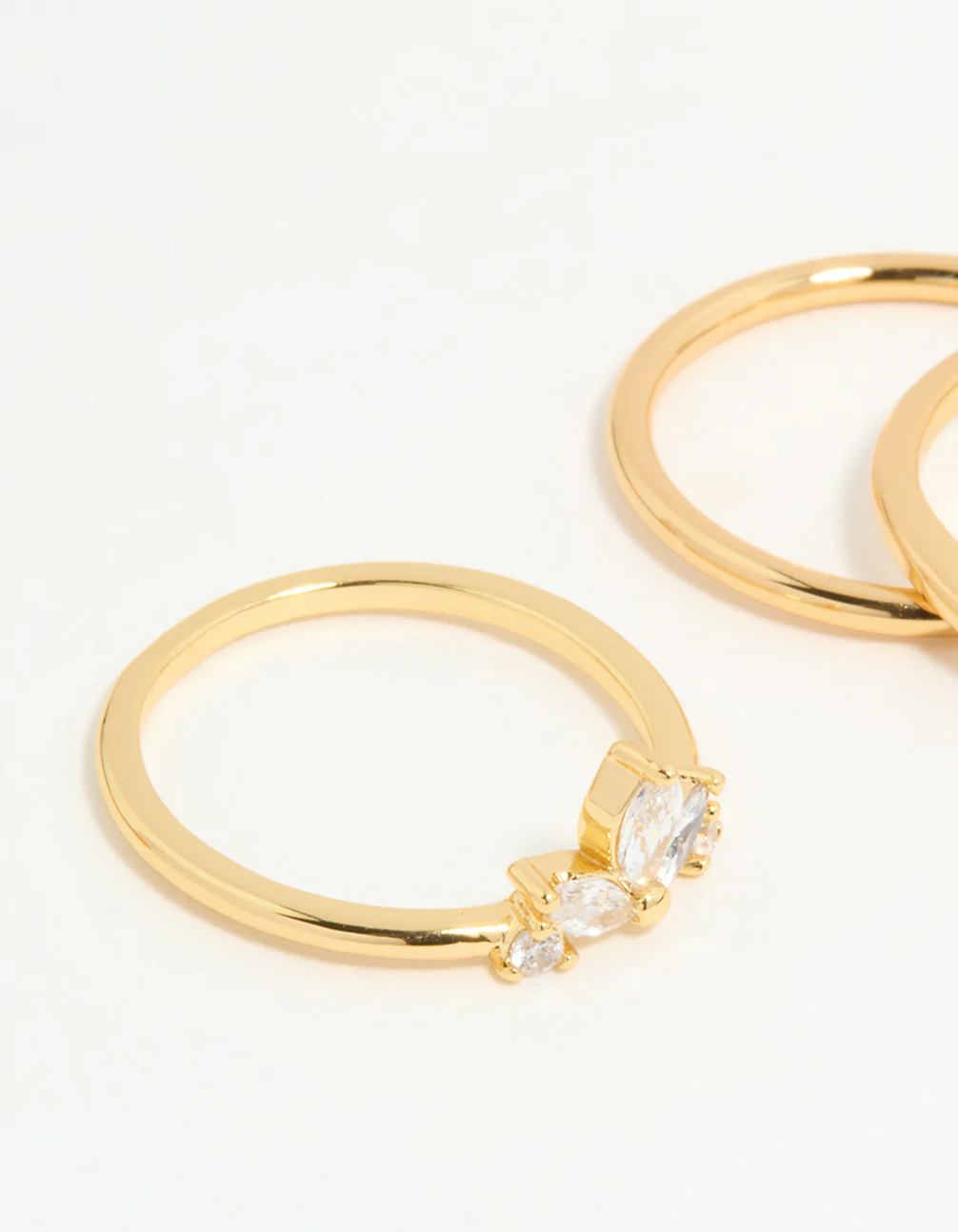 Gold Plated Cubic Zirconia Leaf Marquise Rings 4-Pack