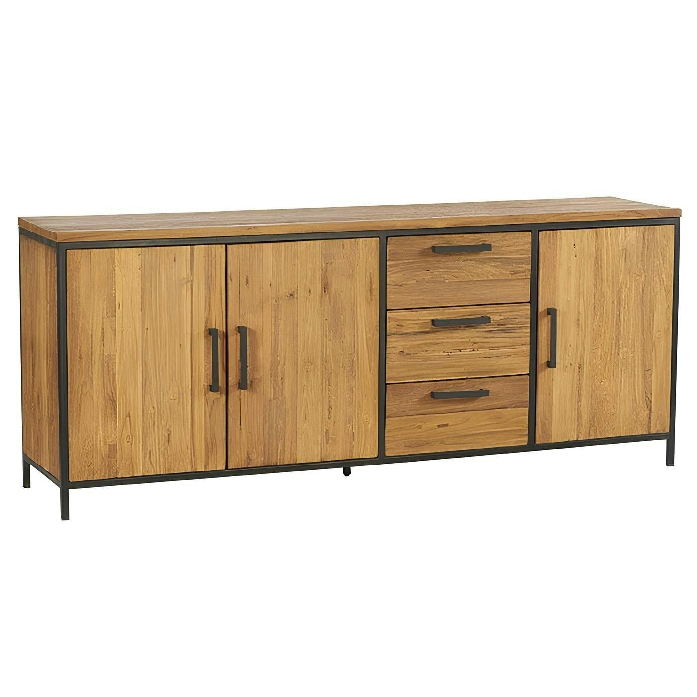 Buffet 3 portes teck poignées métal PUNE