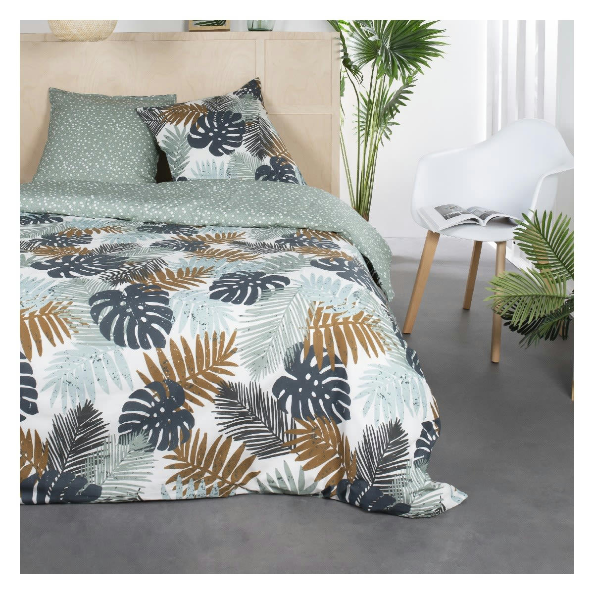 SUNSHINE AIME - Parure de lit 2 personnes imprimé en Coton Vert 220x240 cm