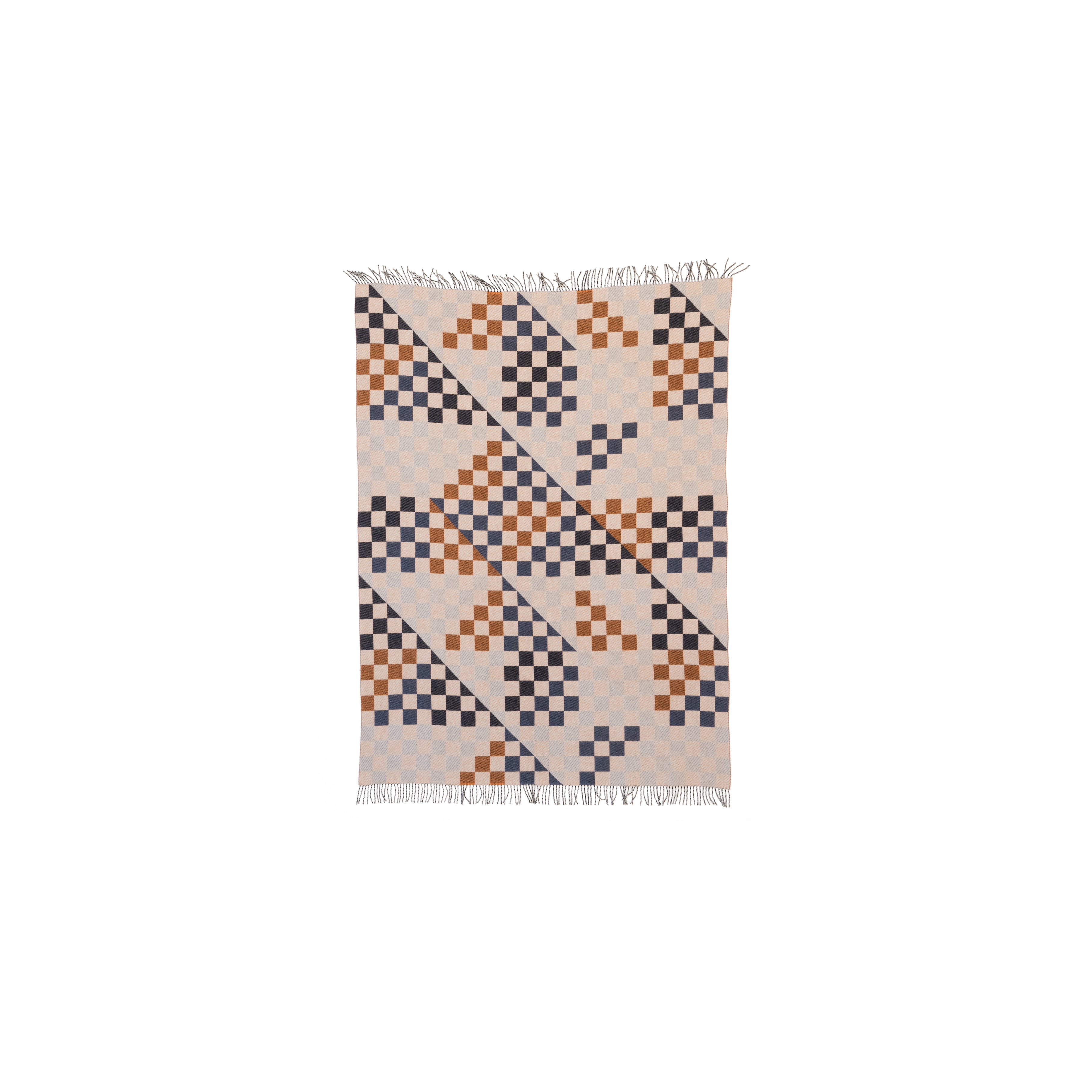 Saffron, Blue and White Patchwork Blanket - Large Geometric Checker