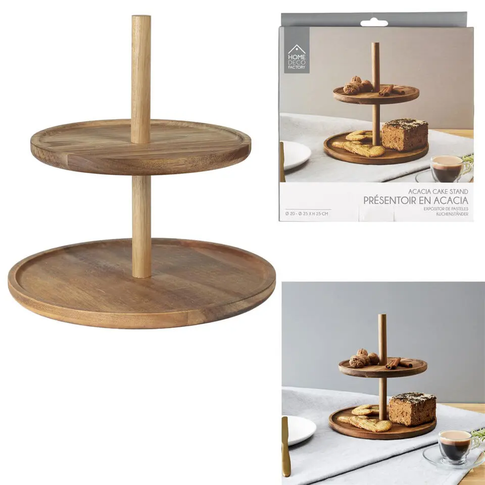 Home Deco Factory Etagere - 2 laags - acacia hout - serveertoren