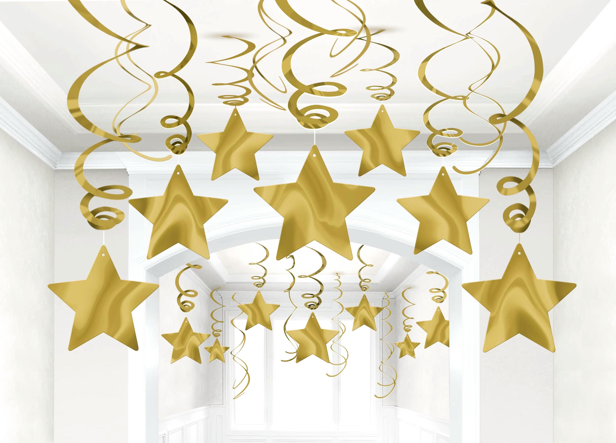 Gold Star Swirl Decorations, 30-ct