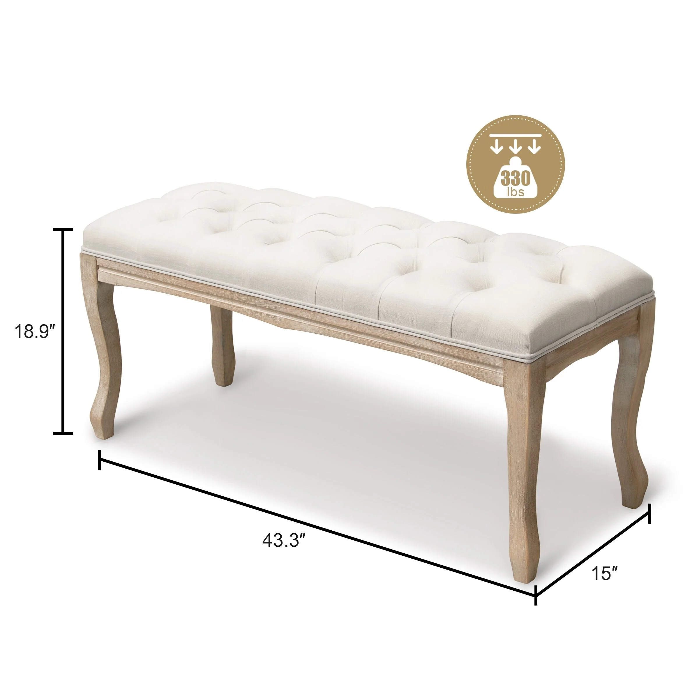 Wooden Upholstered Transitional Tufted Ottoman Bench