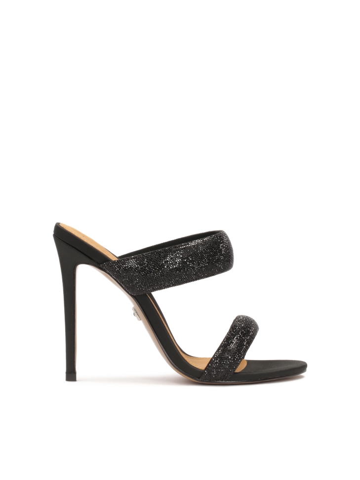 Mules on a slender stiletto heel with crystals