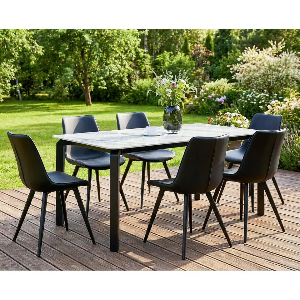 FELETTO - Tuintafel - Zwart/Grijs marmer - 180 x 90 cm - Steen