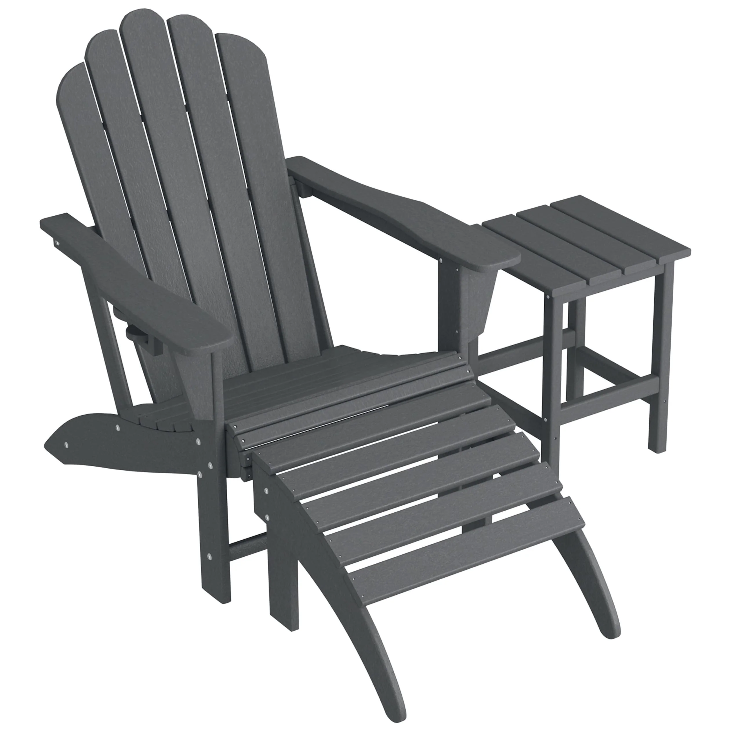 Polytrends Aderson Outdoor Poly Adirondack Chair with Side Table and Ottoman
