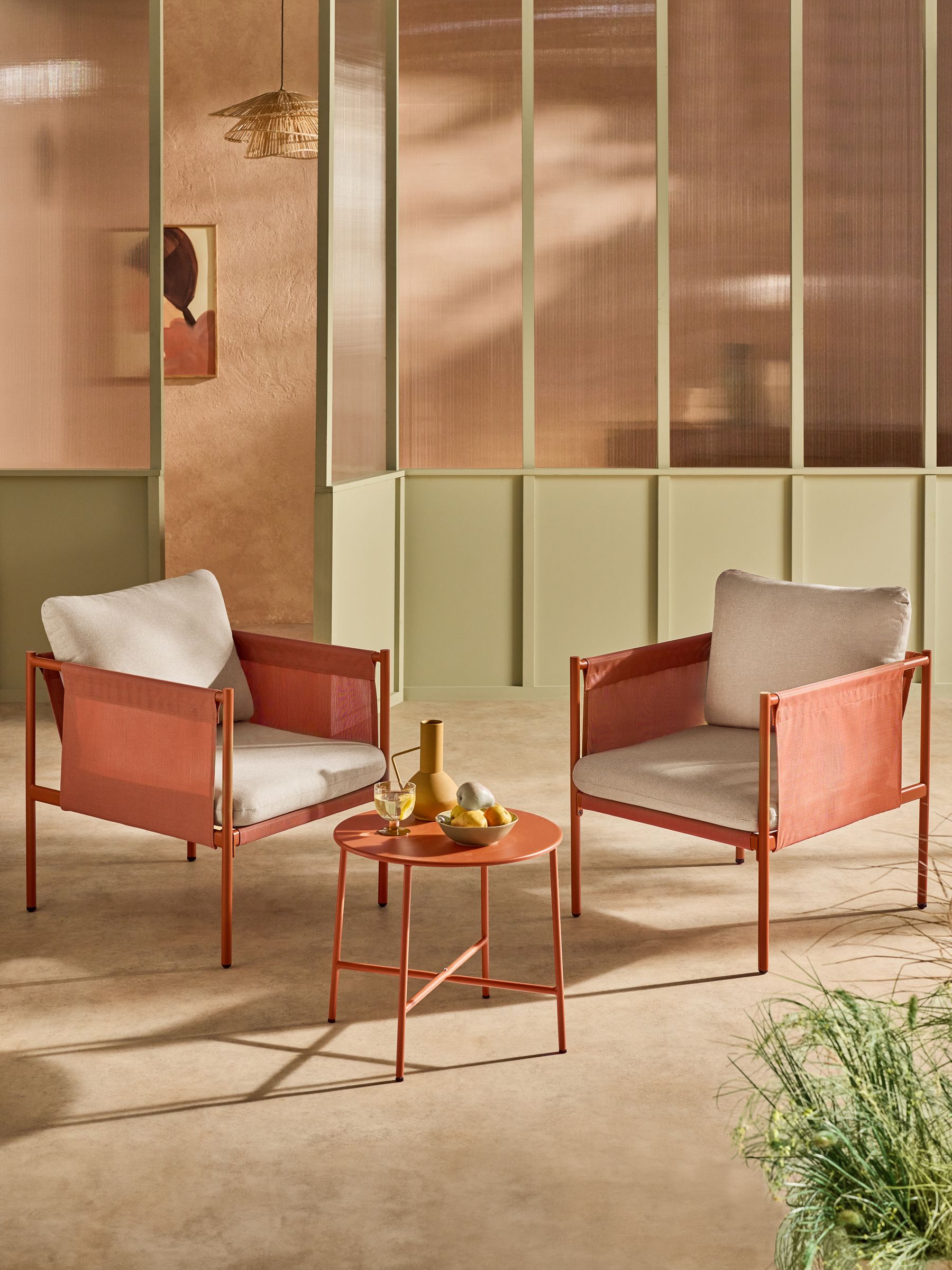 3 Piece Estelle Garden Chair and Table Bistro Set in Terracotta