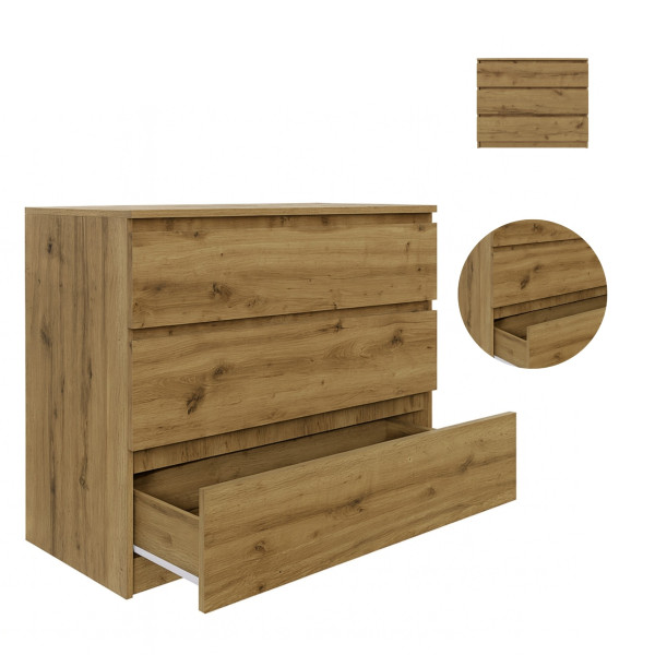 Komoda BASIC 3 szuflady – Dąb Artisan | 90x75x40 cm