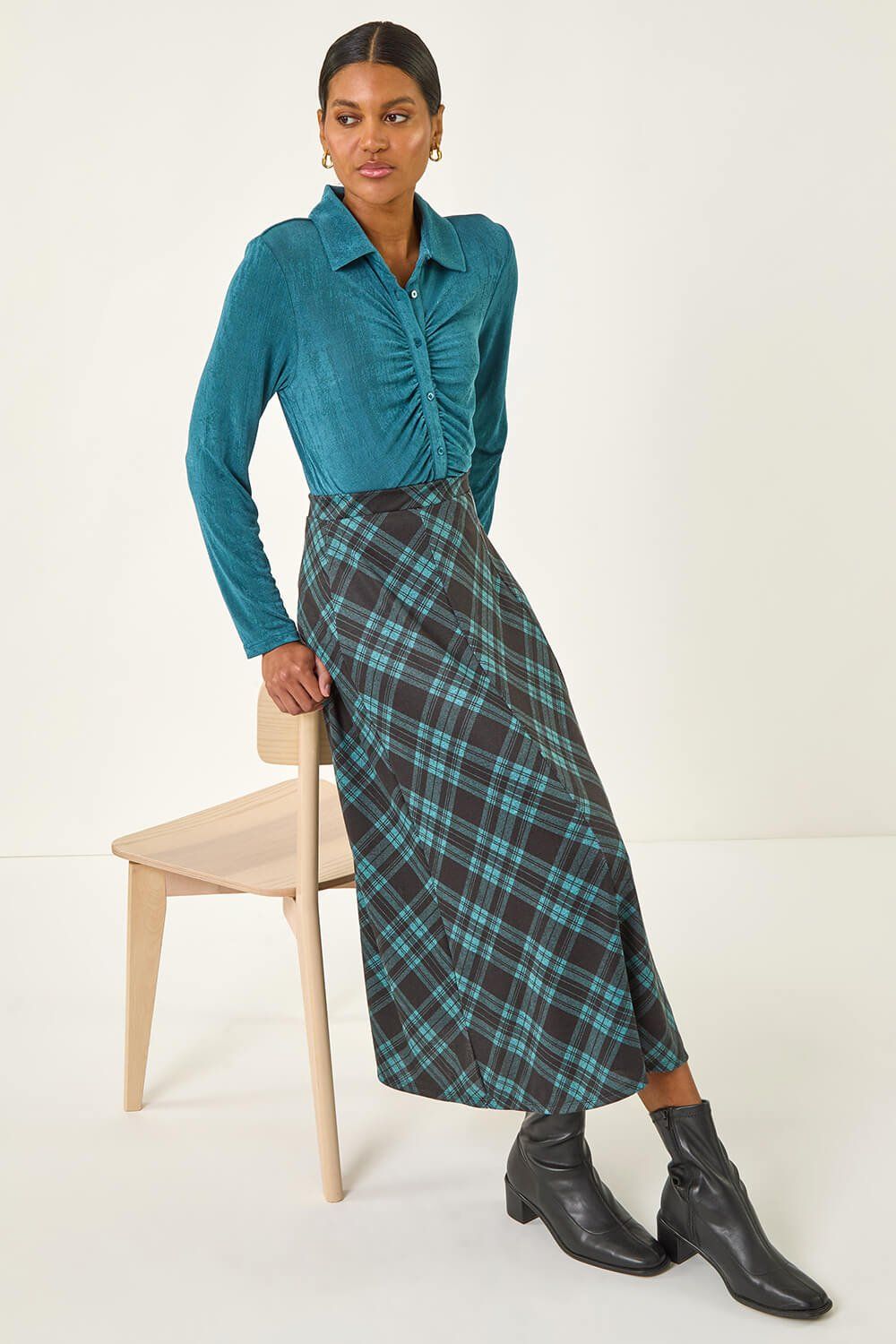 Roman Panelled Check Midi Skirt