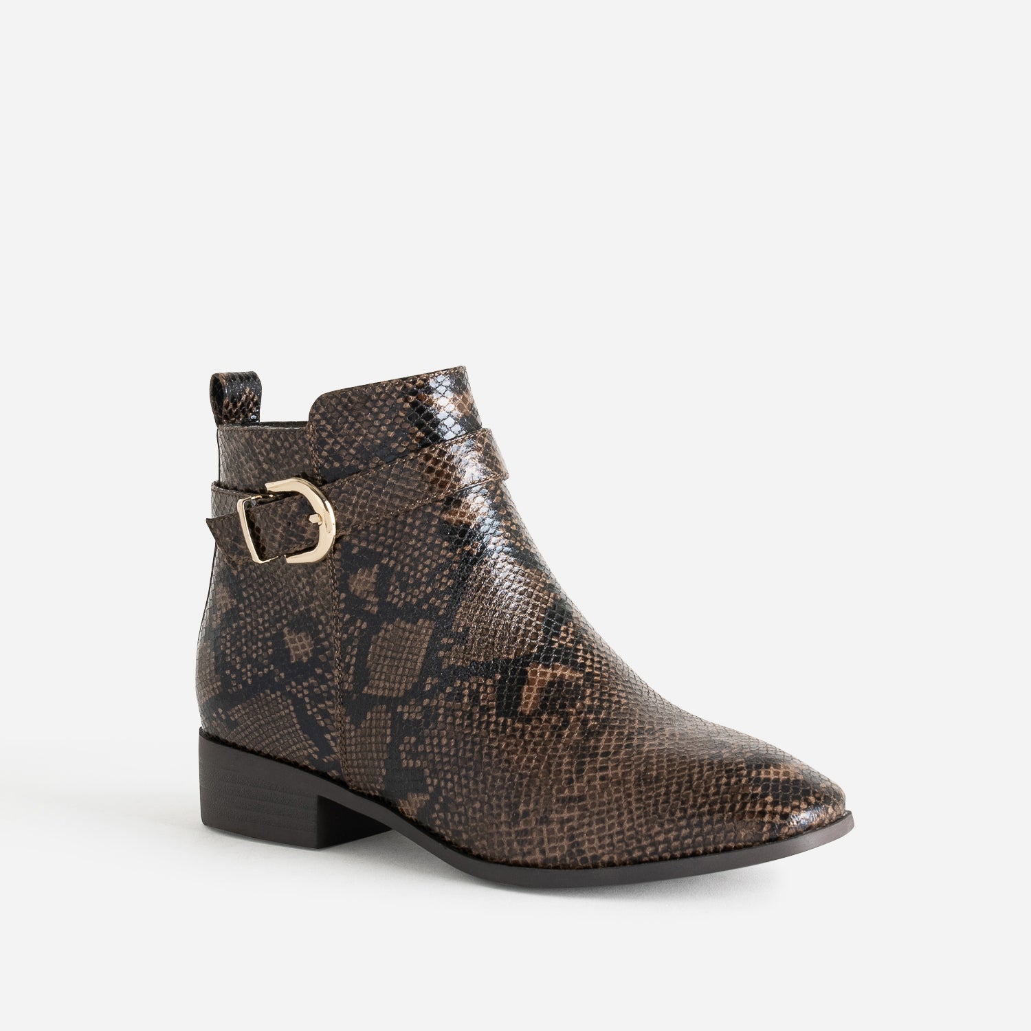 Boots marron effet python avec bride cheville