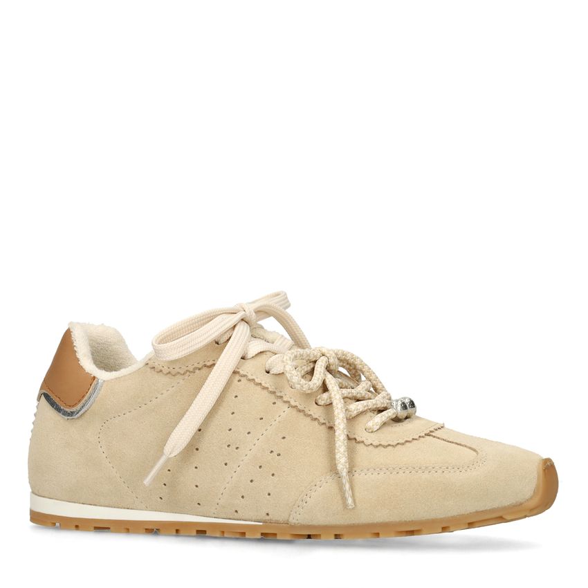 Manfield Beige suède sneakers met dubbele vetersluiting