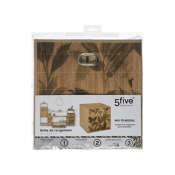 Lot de 6 Boîtes de rangement imprimé tropical en bambou et tissu