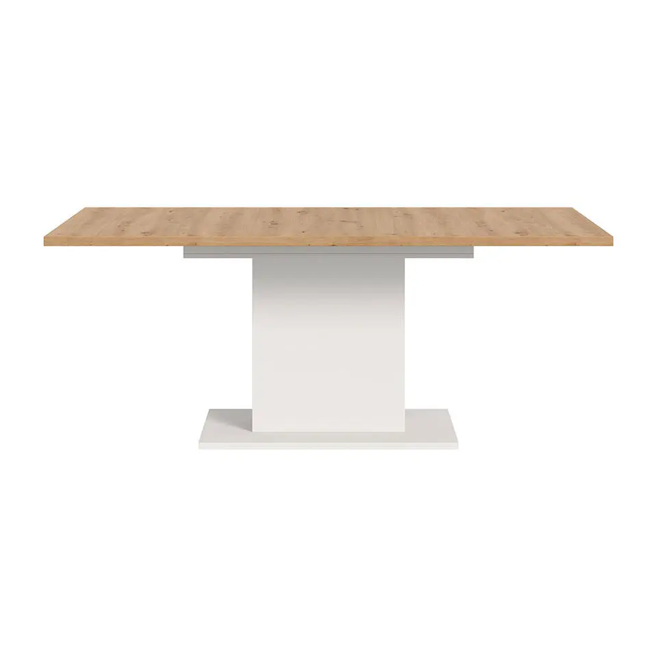 Hioshop Motion eetkamertafel zuilpoot 90x150/190cm incl 1 verlengblad eik