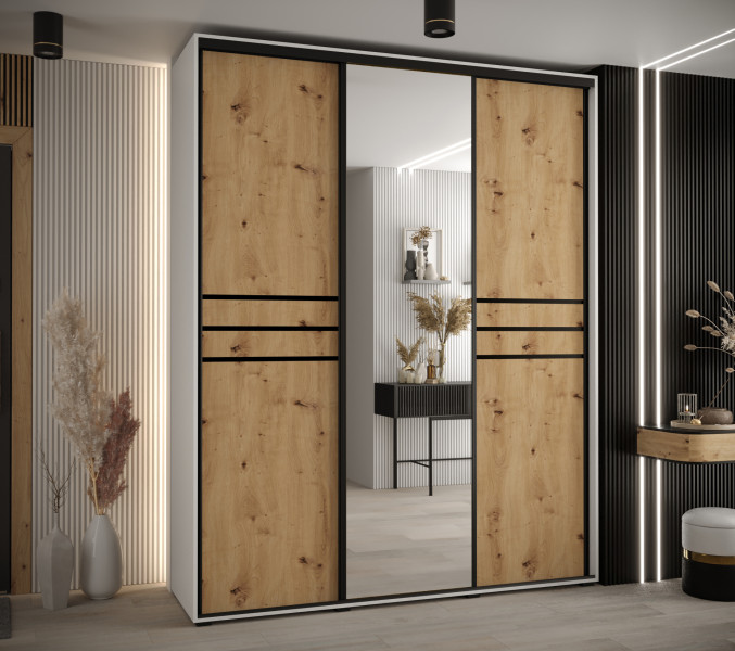 Szafa przesuwna 45 wysoka Davos 11 190 biały artisan czarny
