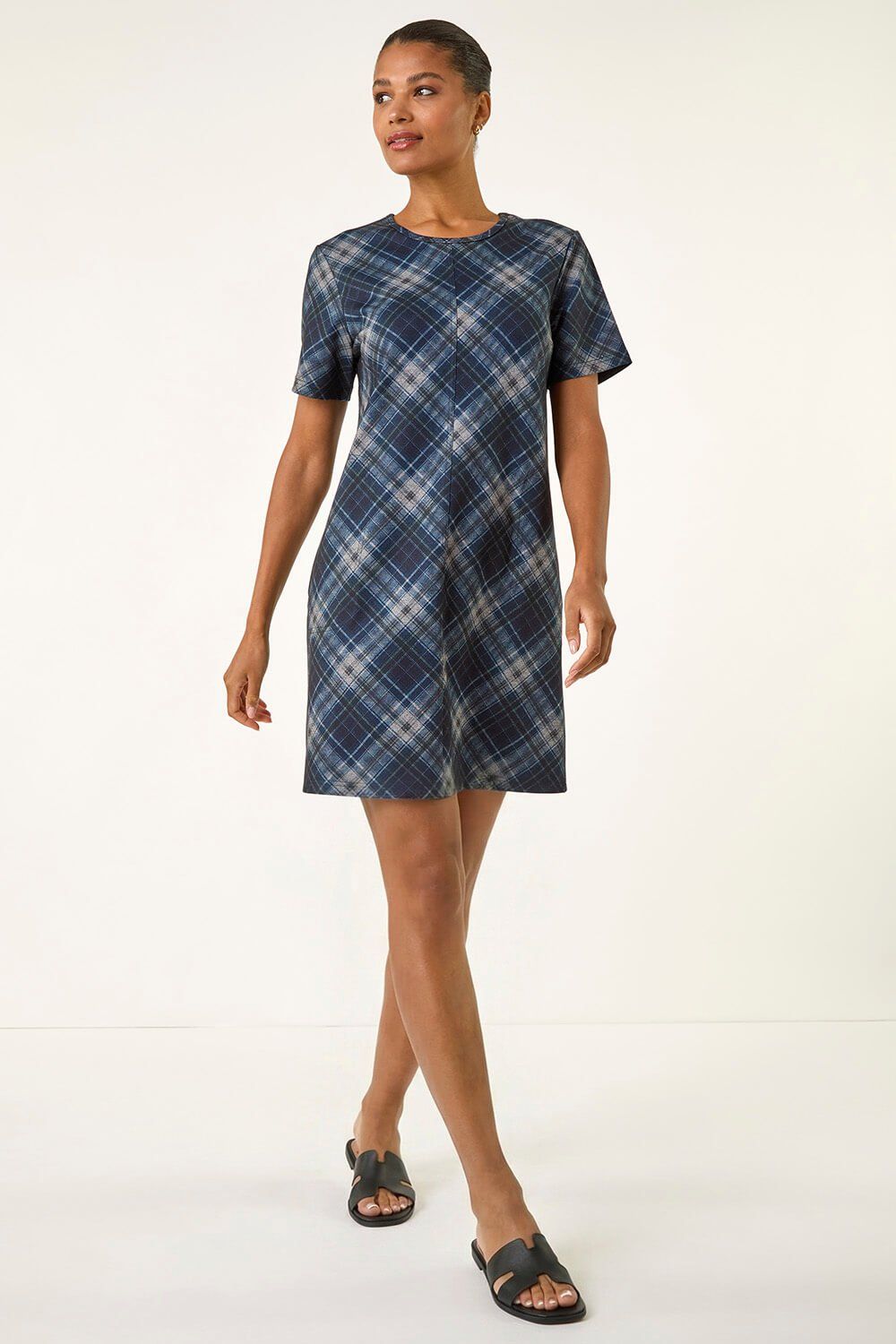 Roman Check Print T-Shirt Stretch Dress