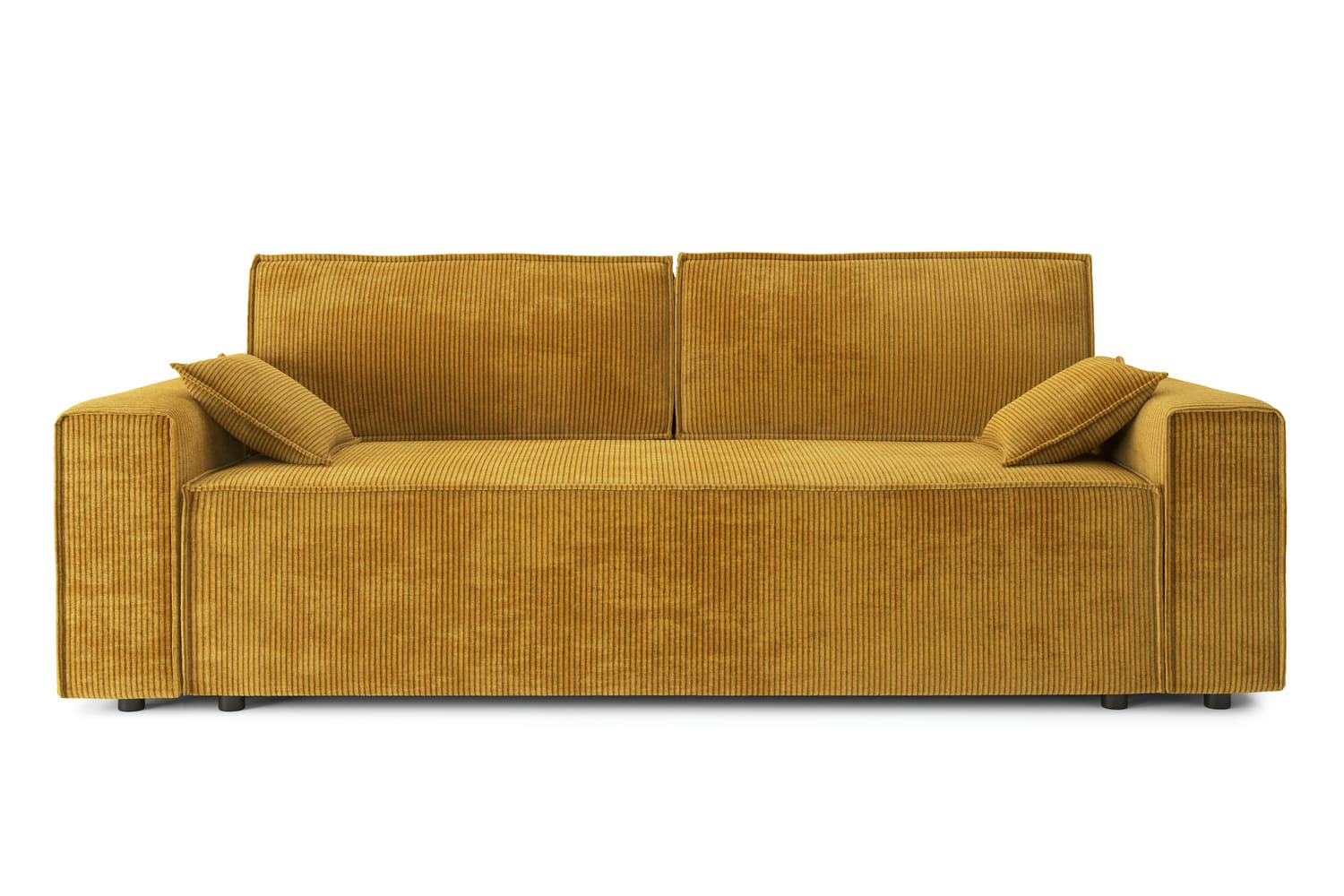 MARIUS - Canapé droit convertible en velours côtelé 3 places moutarde