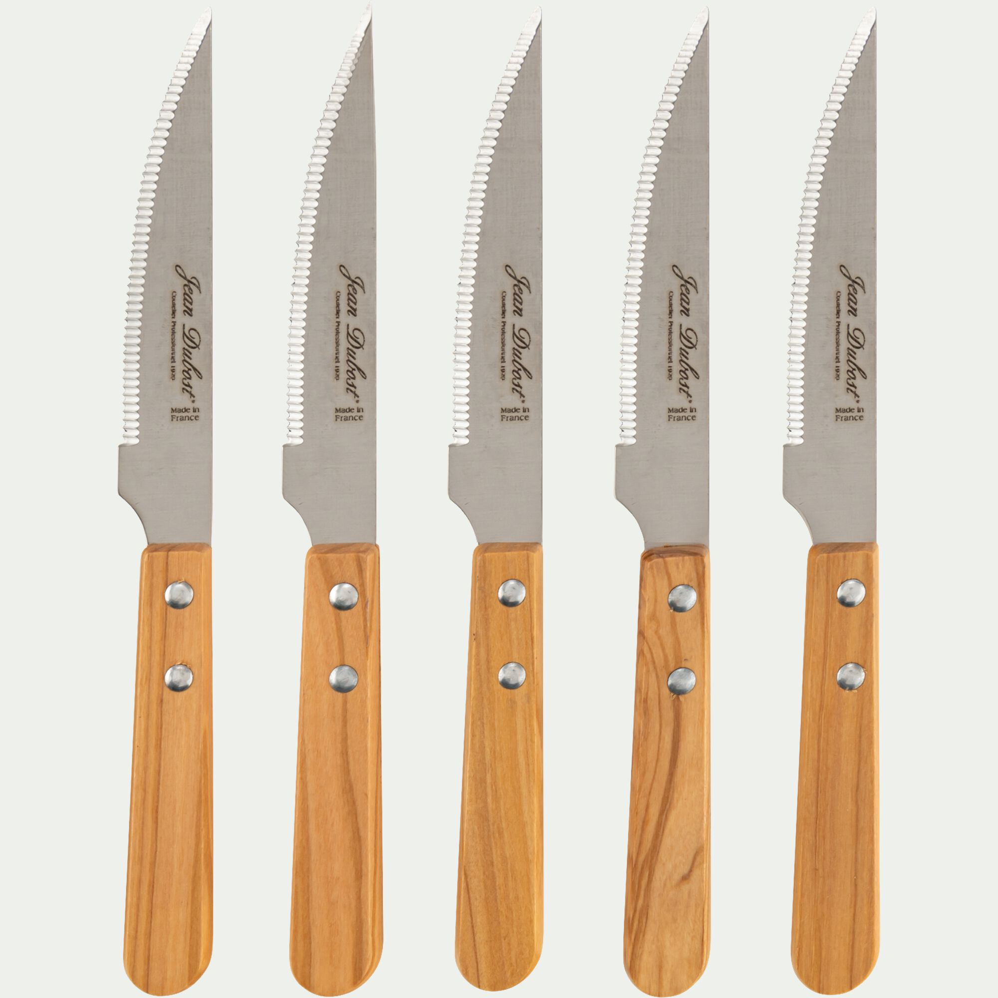 GRILL - Lot de 6 couteaux à steak en inox et manche en bois d'olivier