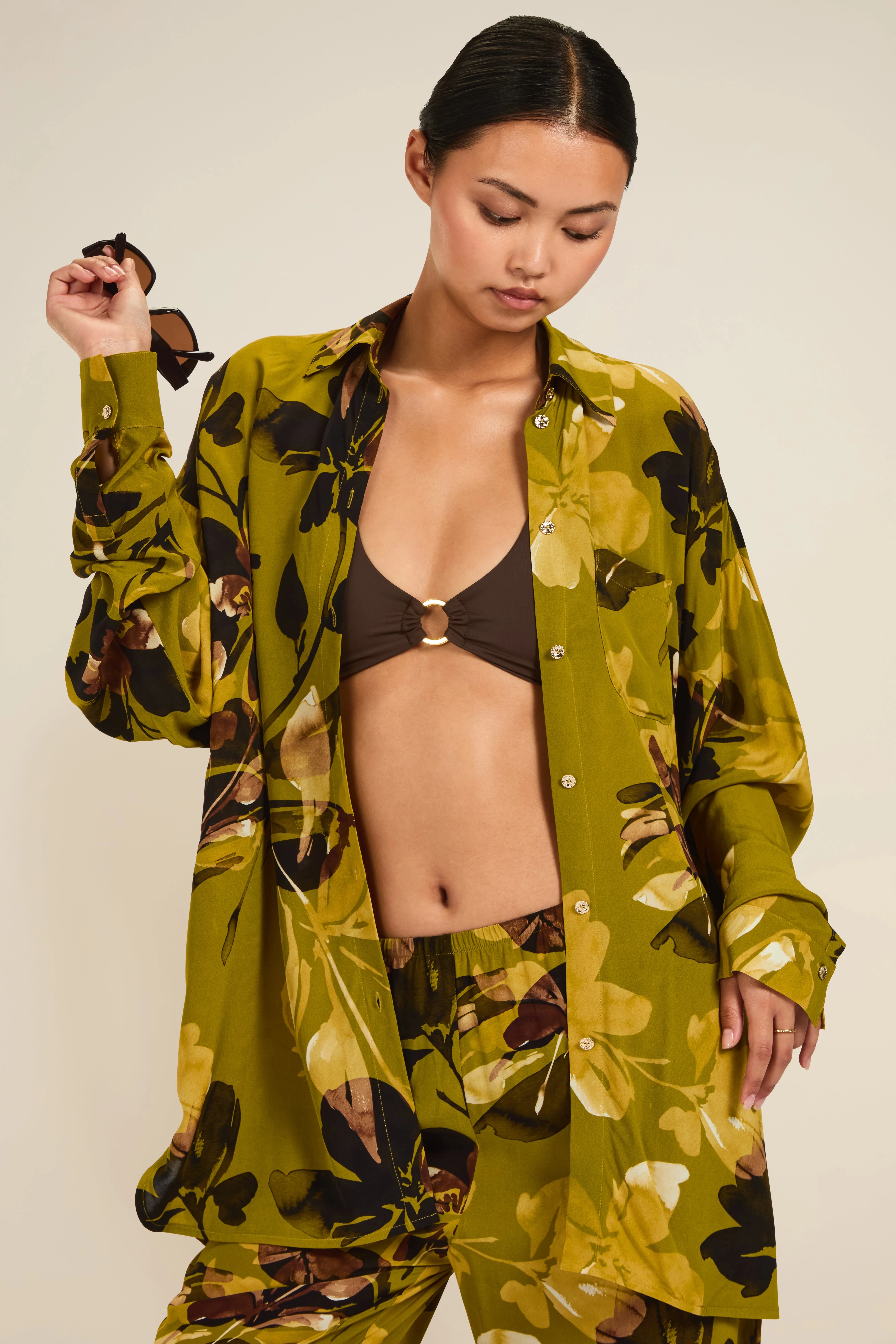 St Barts Shirt - Chartreuse Floral