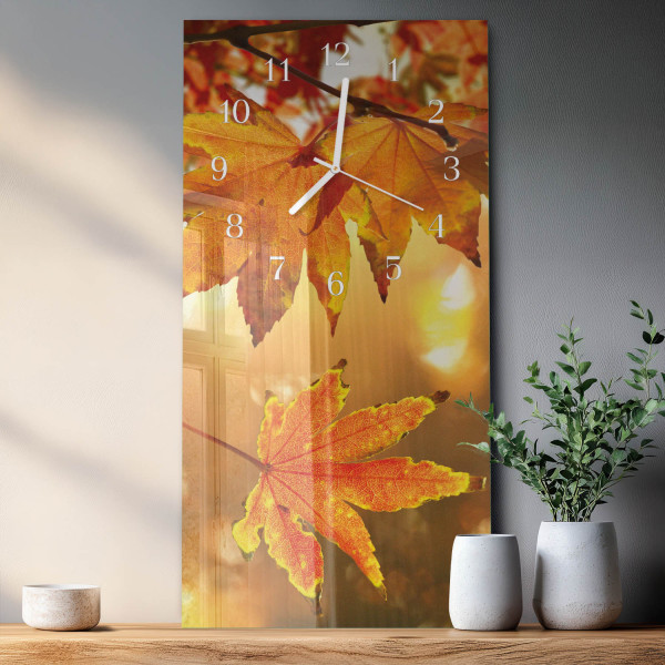 Zegar na ścianę 30x60 Liście nowoczesny na ścianę