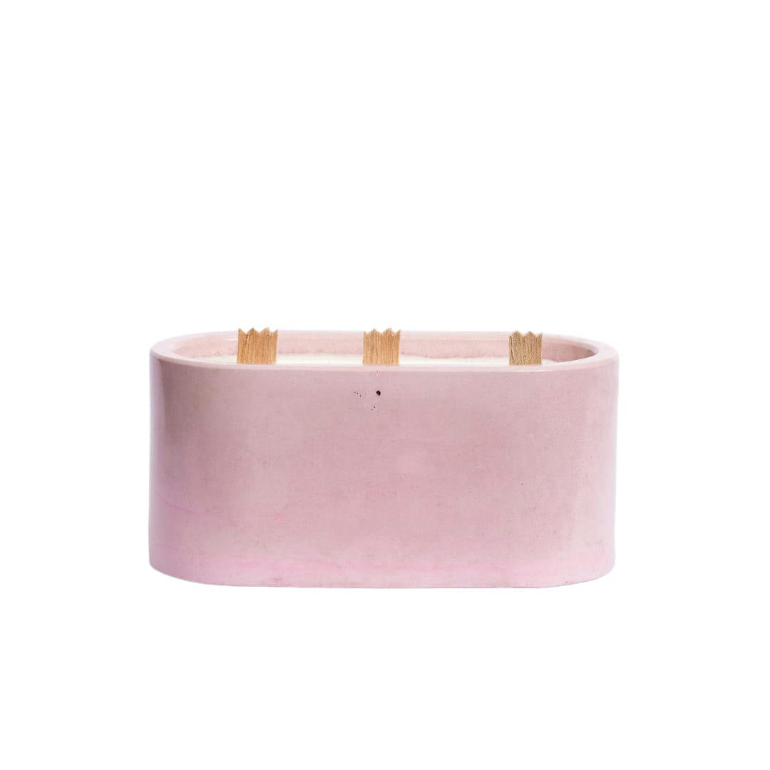 BOUGIES XXL -BÉTON UNI - Bougie xxl en béton rose pastel parfum fleur de coton