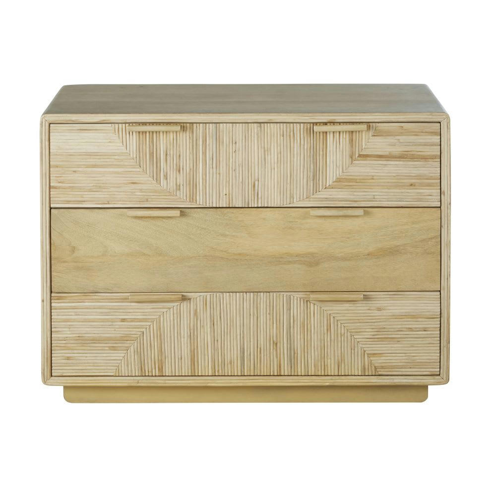 Ratane - Commode 3 tiroirs marqueterie de rotin beige