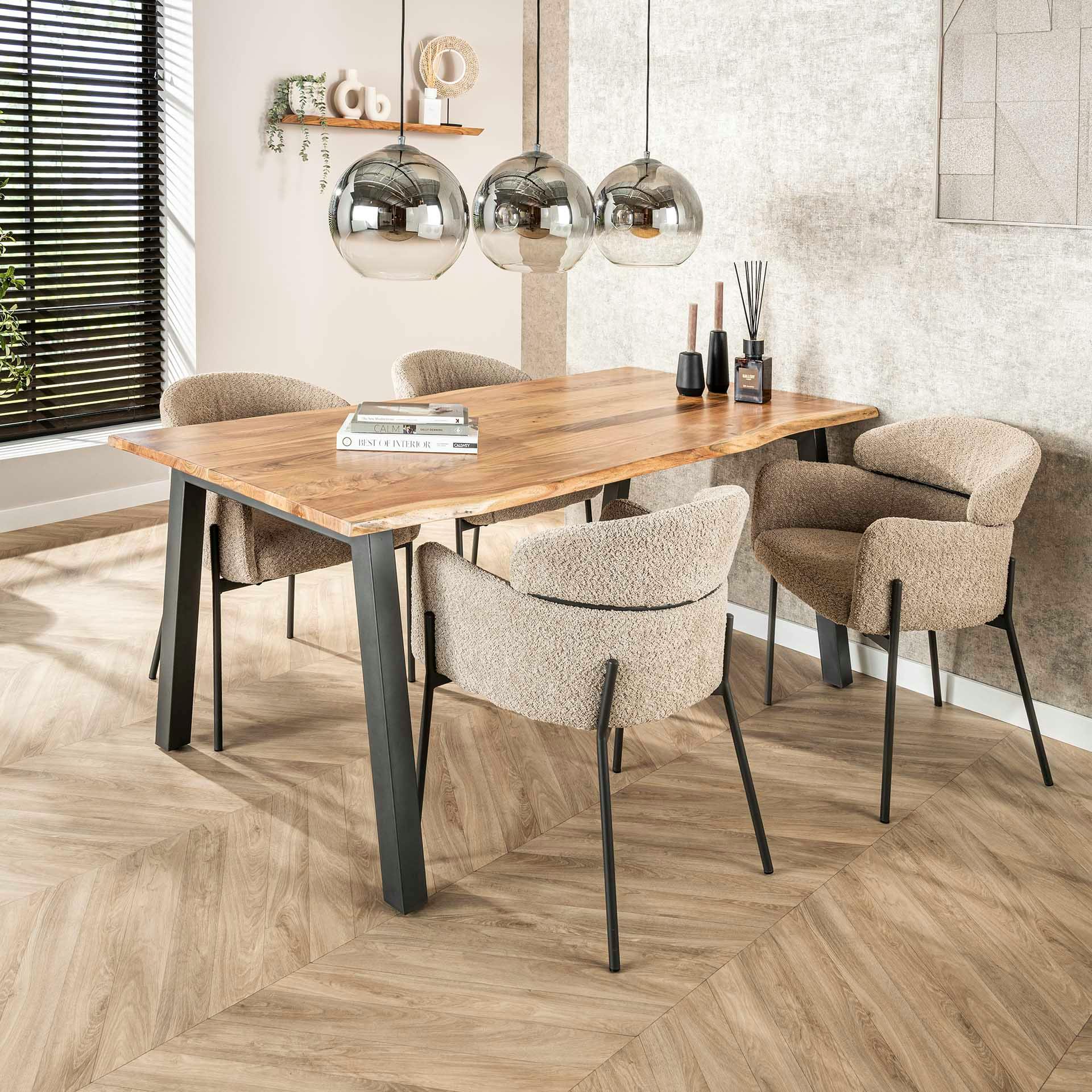 Fauteuil de table beige sable en bouclette dossier haut (lot de 2) GALWAY
