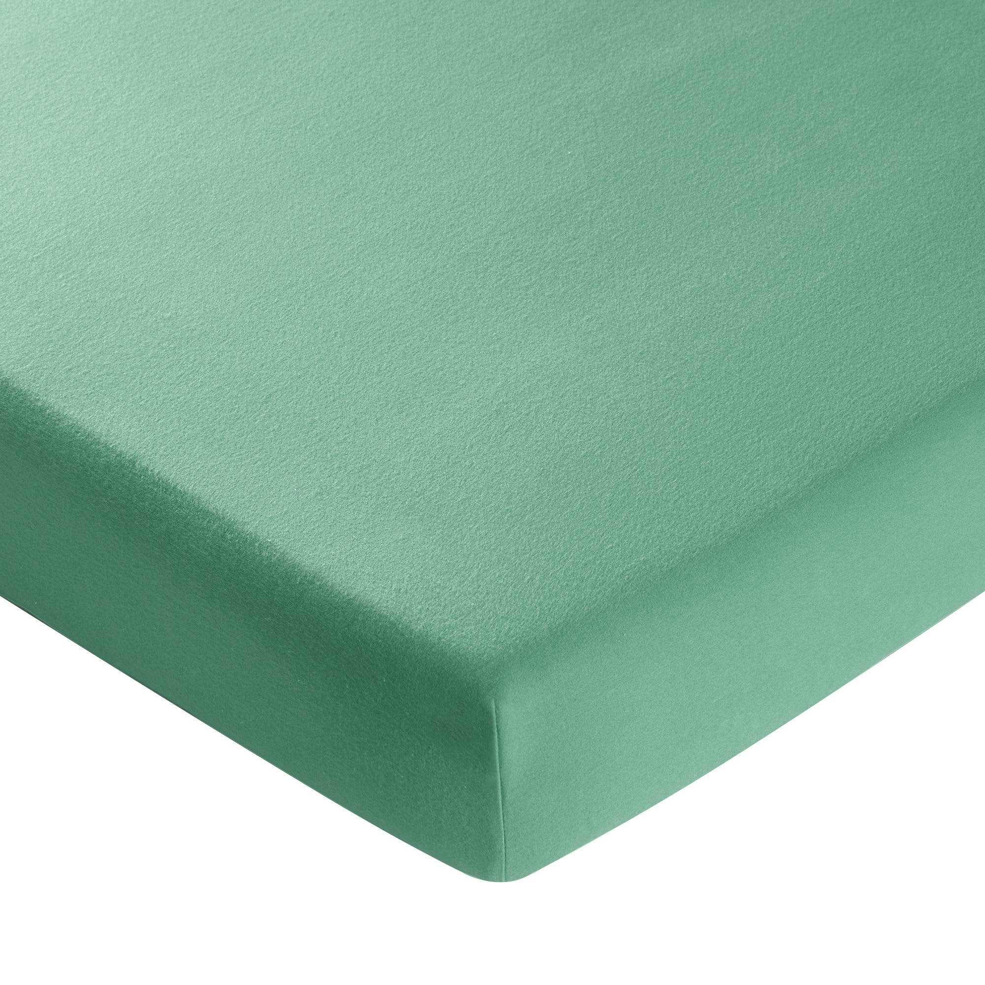 FLANELLE UNIE - Drap-housse 140x200x28 vert jade en coton