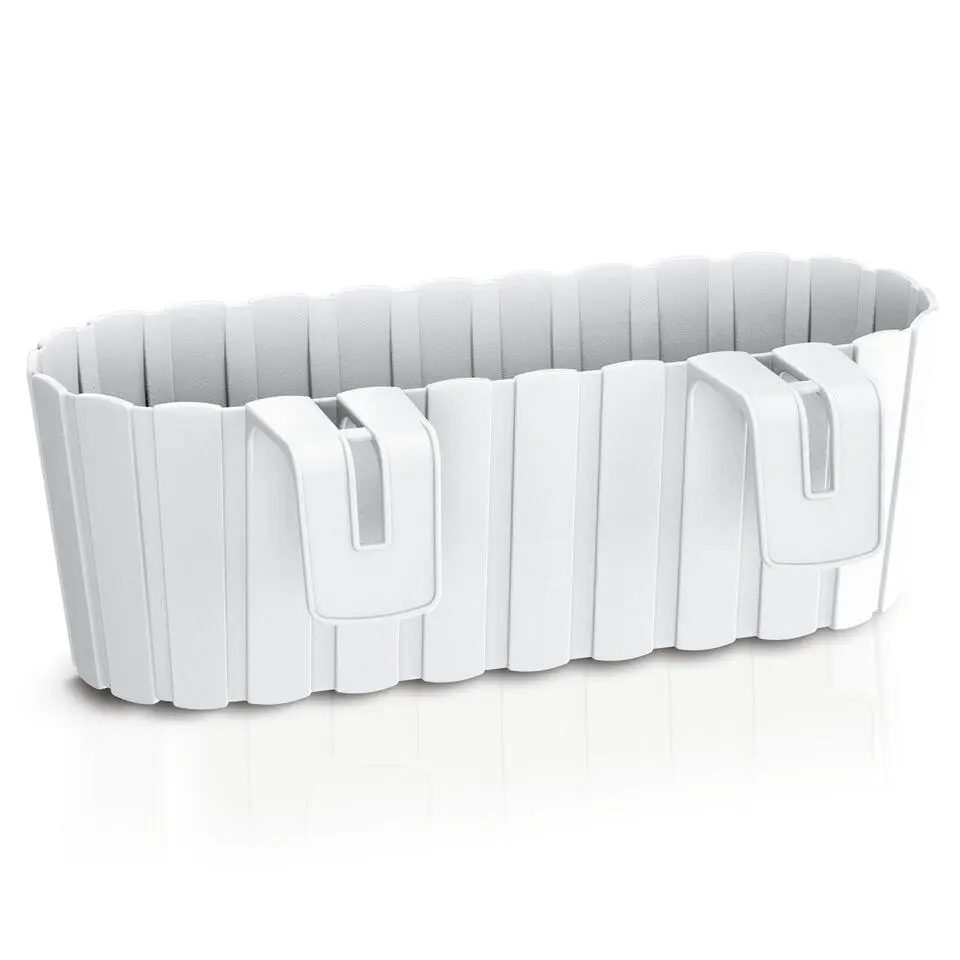 Balkon plantenbak/bloembak - met haken - kunststof - wit - 38cm