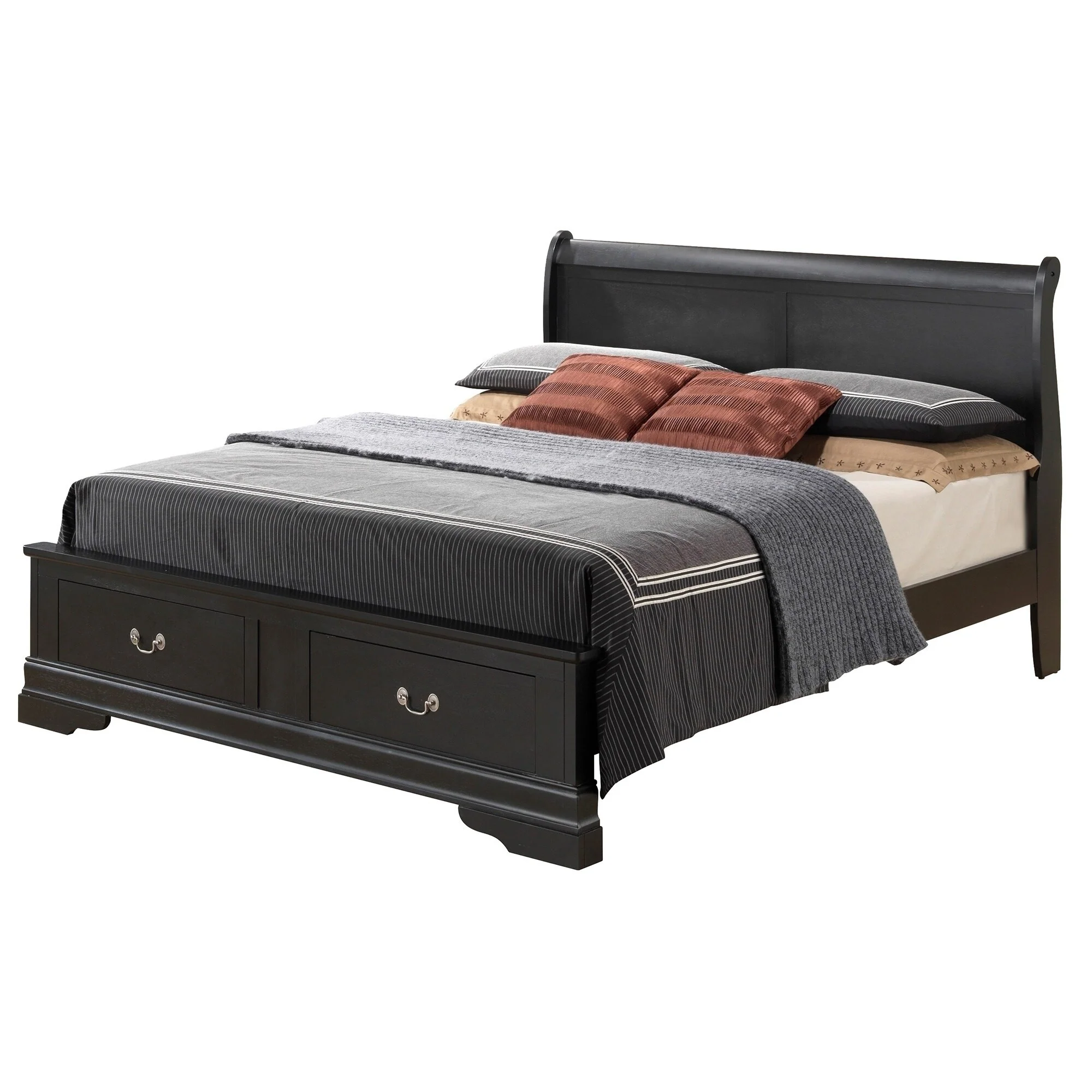 Wooden Rectangular King Panel Bed with Storage Drawers - 89 - Black